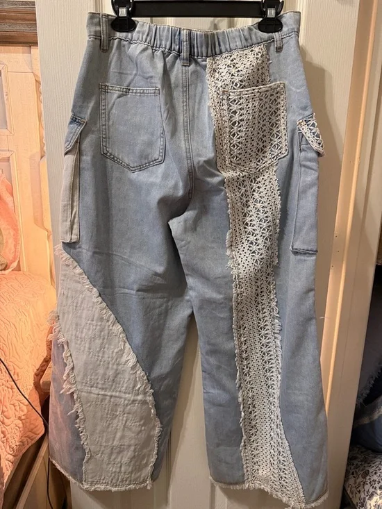 POL Light Blue & White Patchwork Wide-Leg Jeans - Picture 7 of 8